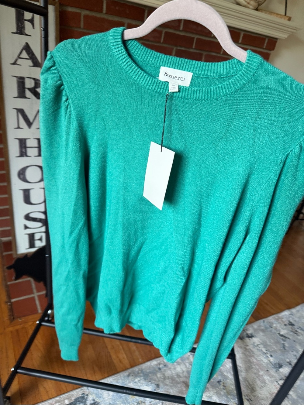 &merci Teal Crewneck Sweater